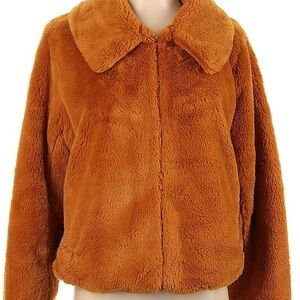 Orange faux fur teddy jacket cropped Mabel Mora size S